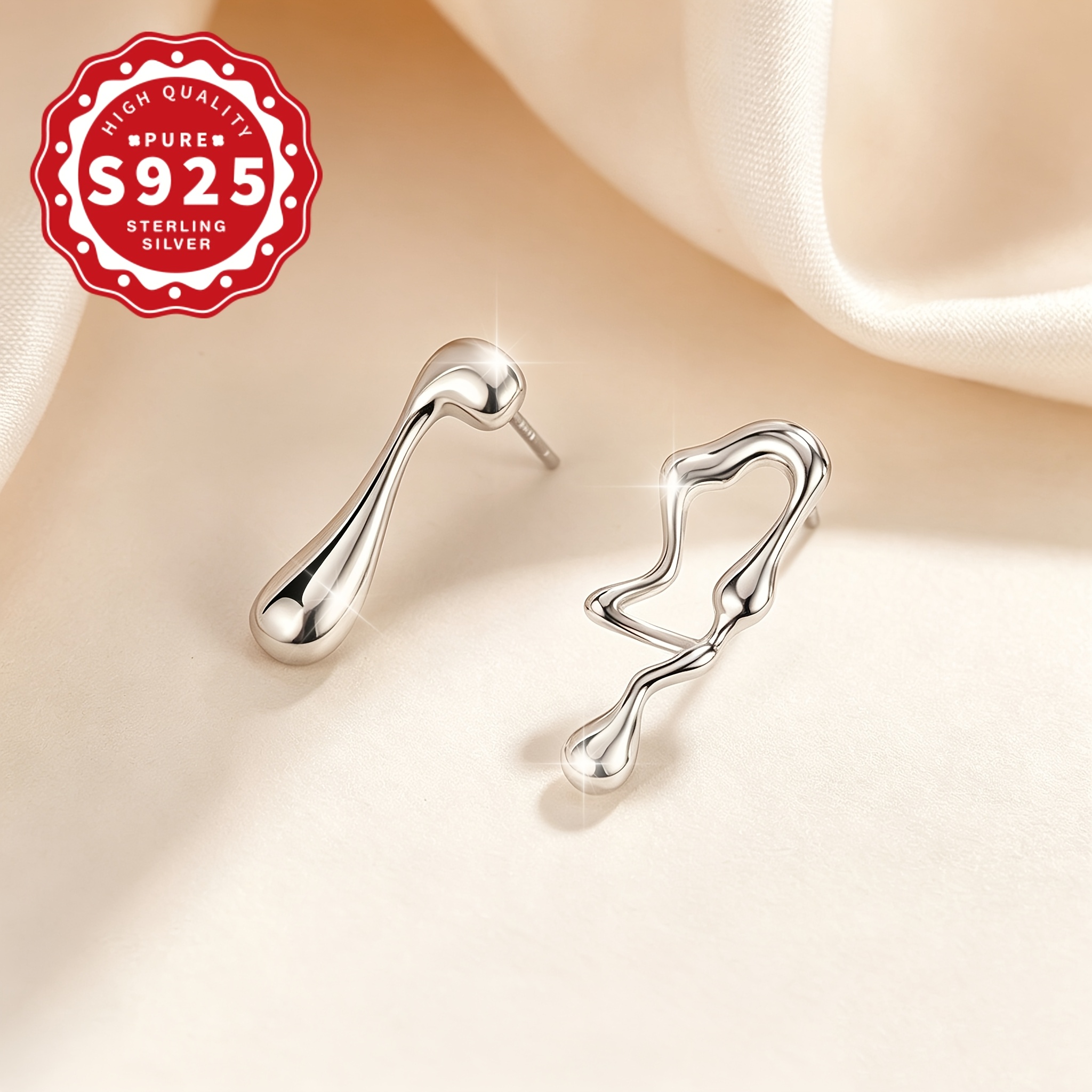 Women's S925 Silver Asymmetrical Teardrop Ear Studs — Trendy Design